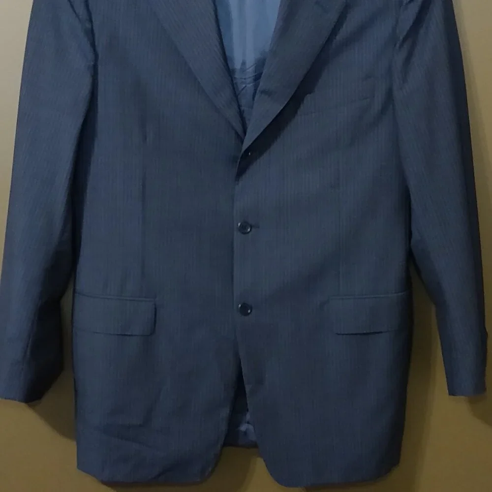 Canali Italian Wool Suit Jacket Blue Pinstripe 3 Button Double Vent 44L